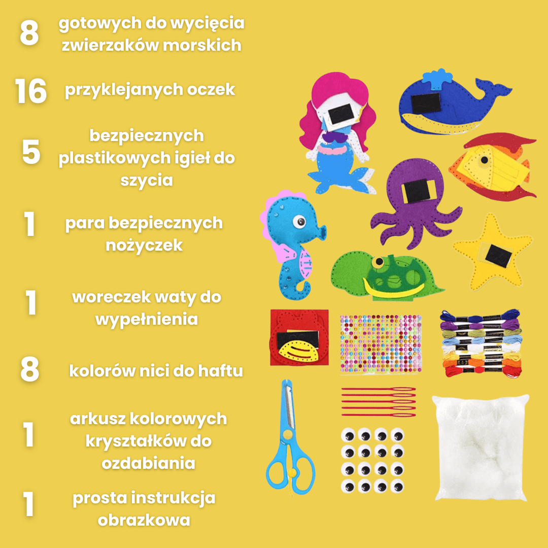 Szyjaki - Zestaw 8 zwierzątek morskich do szycia